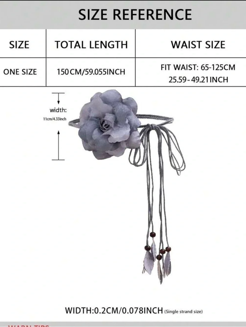 Women's Floral Tie Belt - Gray Flower Waist Accent